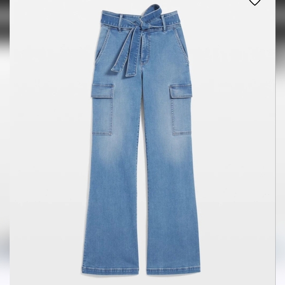 WHBM White House Black Market Wide Leg Cargo Jeans Belted High Rise Size 10 - Picture 2 of 12